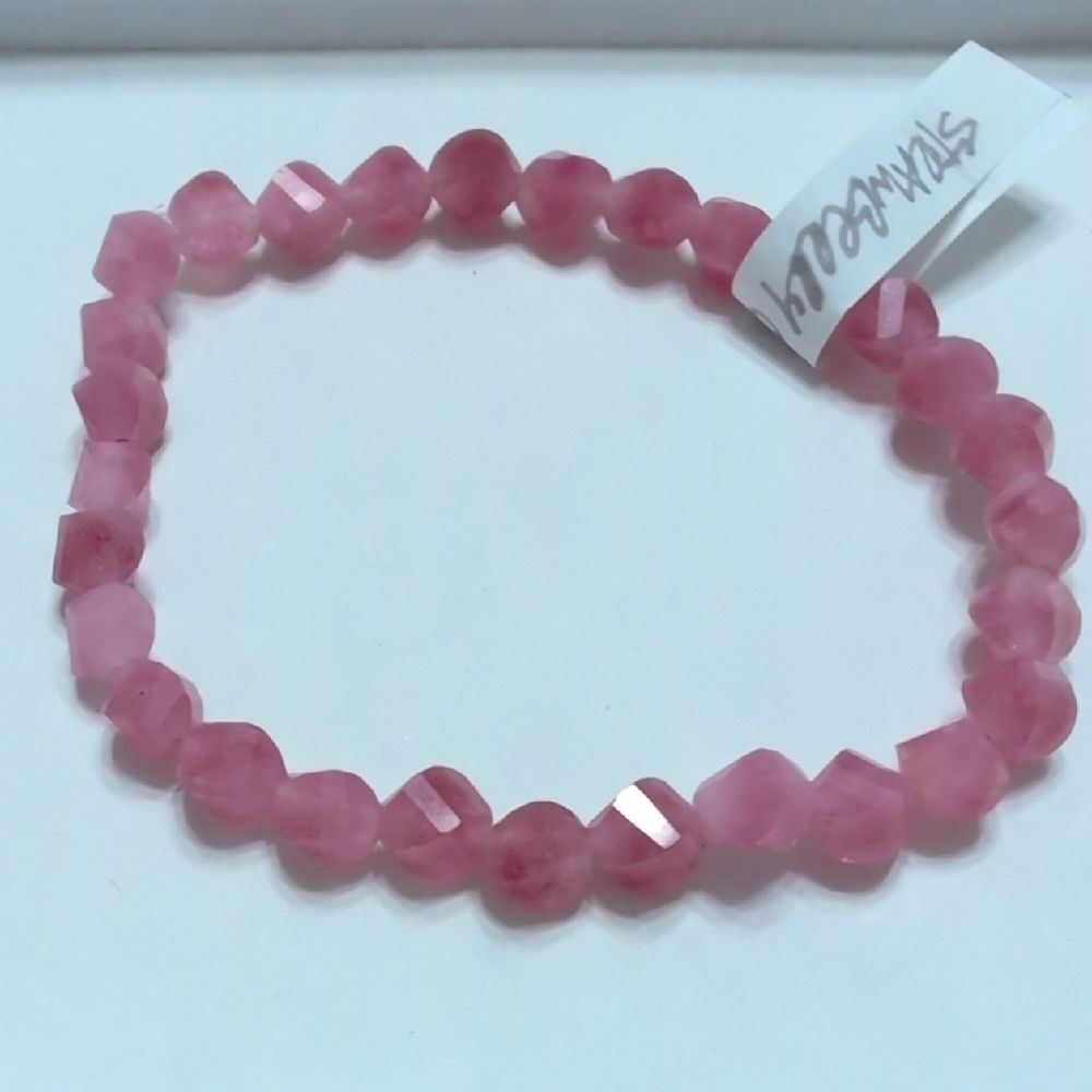Handmade Star-cut Strawberry Quartz Stretch Bracelet